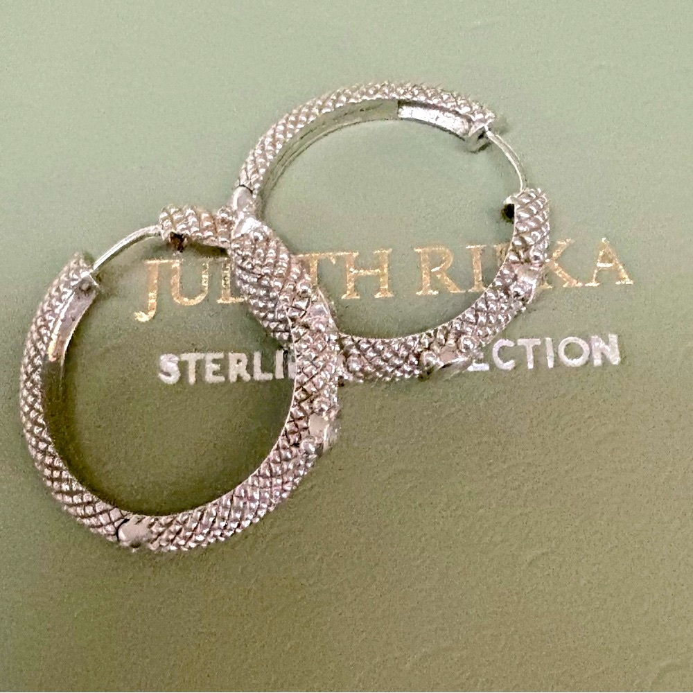 Judith Ripka Textured Sterling Silver Diamonique Hoop Earrings❣️